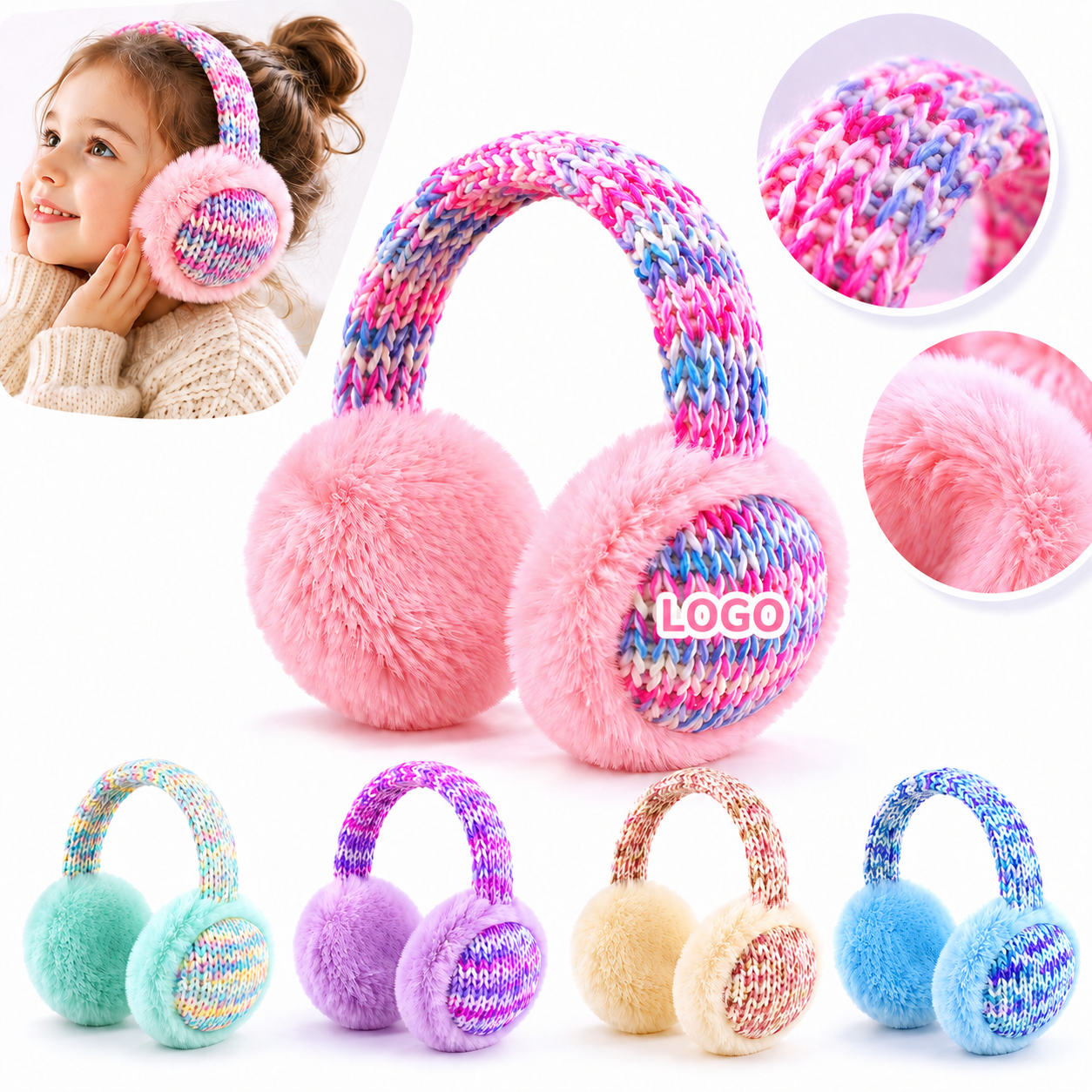 Multi-Tone Braided Knit Ear Warmers with Plush Faux Fur Lining