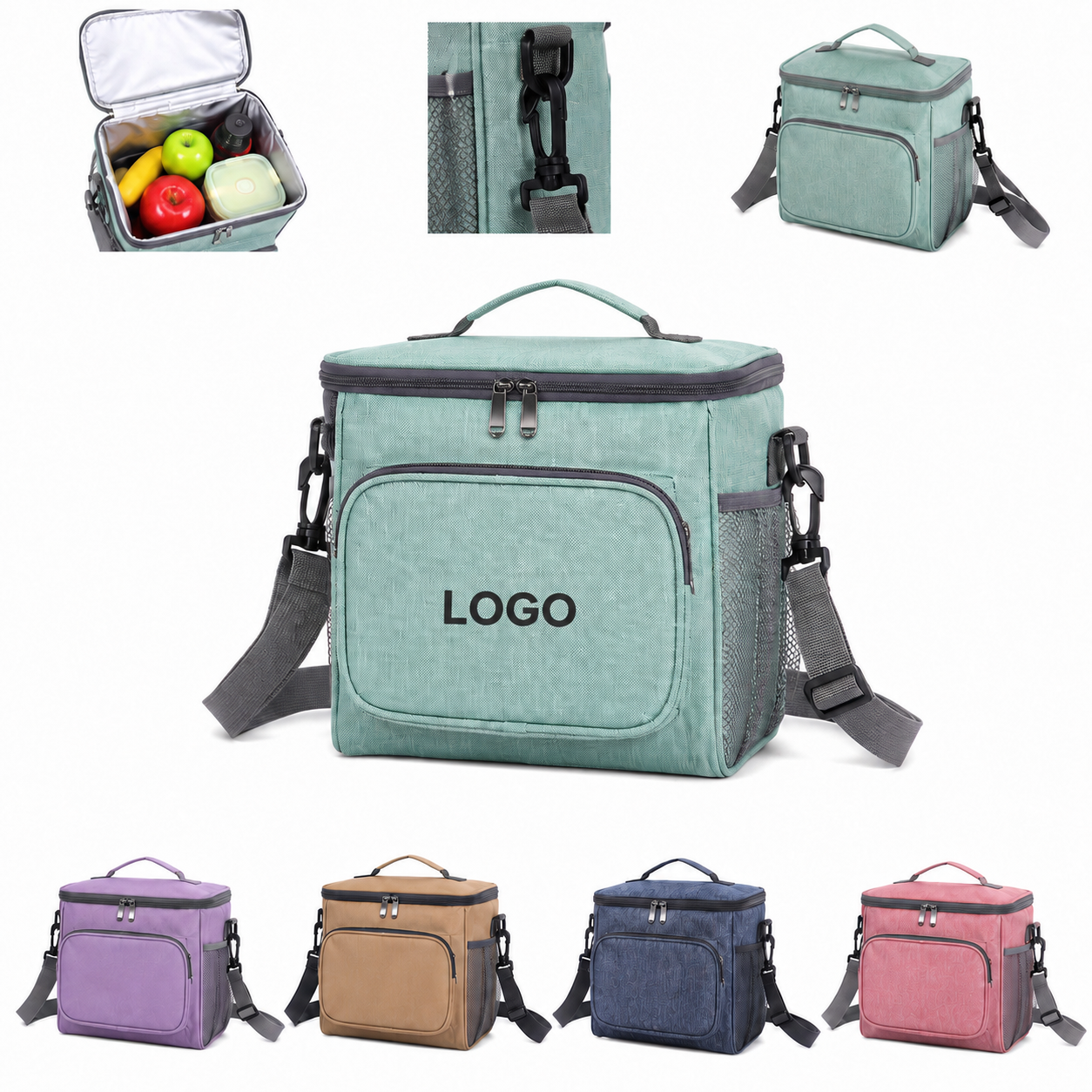 Durable Oxford Thermal Cooler Bag with Front Pocket and Adjustable Shoulder Strap