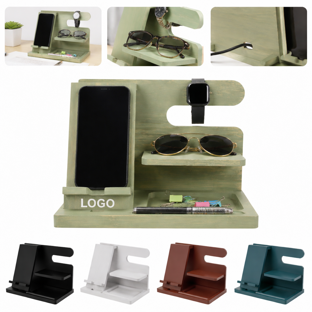 Multi-Functional Solid Wood Desktop Organizer and Phone Stand