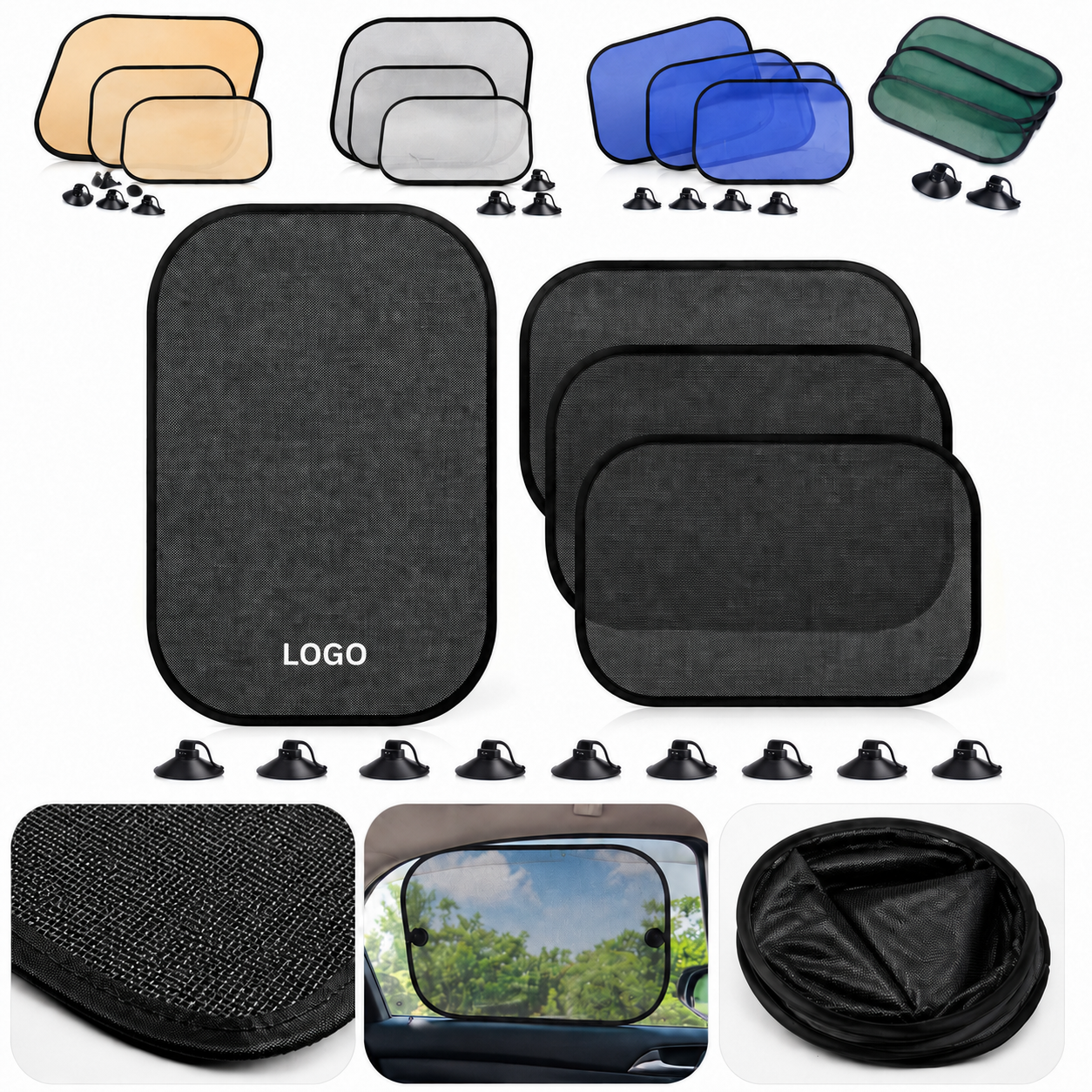 Collapsible Mesh Vehicle Side Window Sunshade with Suction Cups