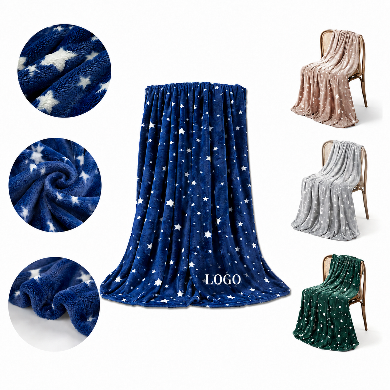 Plush Celestial Star Pattern Reversible Faux Fur Throw