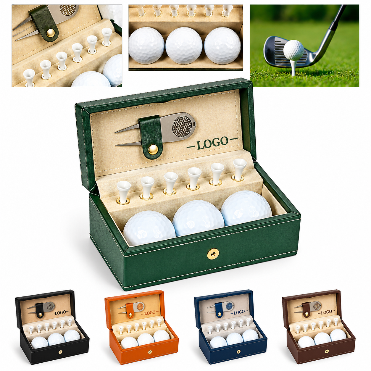 Synthetic Leather Golf Essentials Set with Divot Tool and Practice Balls