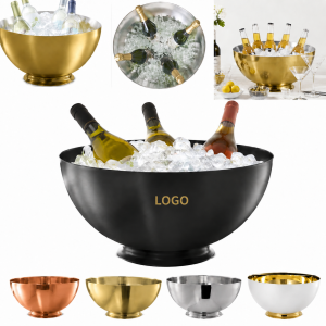 7.4 Quart Pedestal Stainless Steel Beverage Bowl - Metallic Finish