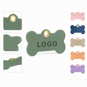 Bone-Shaped Synthetic Leather Pet ID Tag with Reinforced Metal Grommet