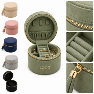 Circular Plush Velvet Jewelry Travel Case with Tassel Accent