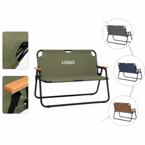 Dual-Seat Outdoor Folding Bench with Reinforced Steel Frame and Wooden Armrests