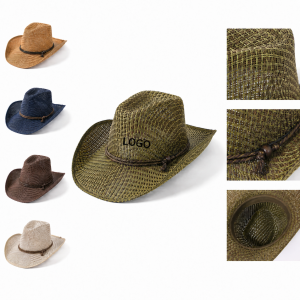 Woven Straw Western Hat with Decorative Cord Accent