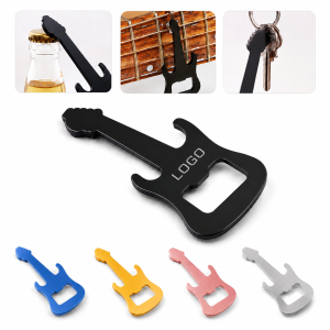 Metallic Electric Guitar Shaped Keychain Bottle Opener