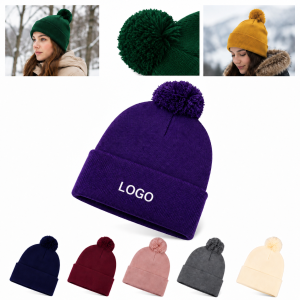 Cuffed Knit Pom-Pom Beanie Hat